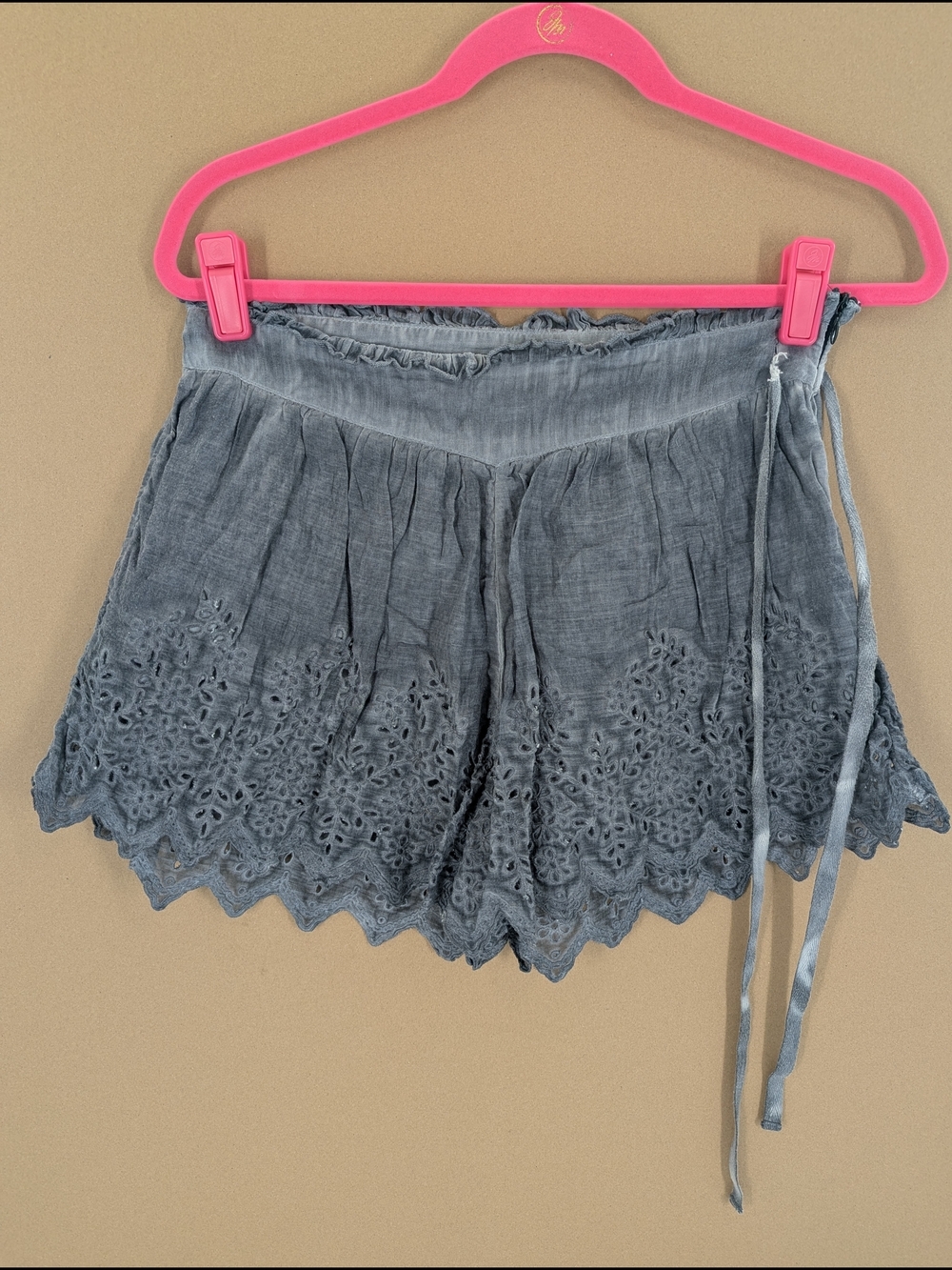 Free People Boho Eyelet Shorts Grey Women's 4 Scalloped Lace Hem Festival Summer